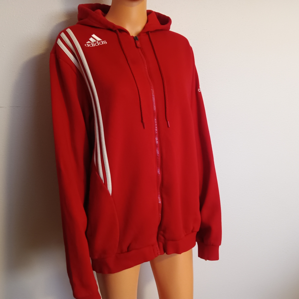 Adidas Red Hoodie with White Stripes